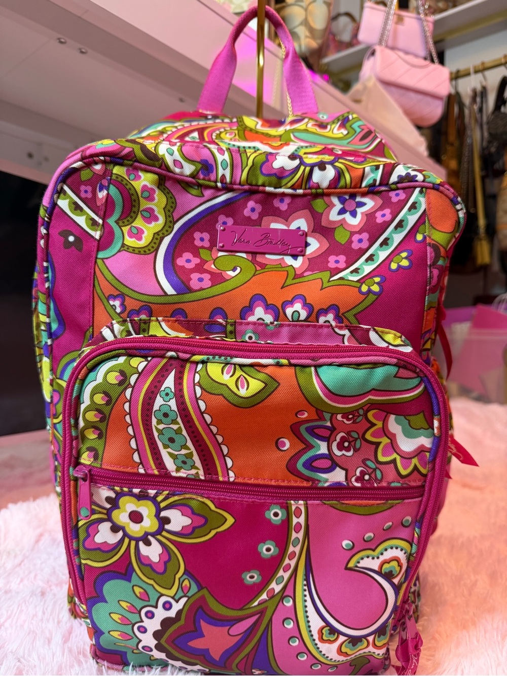 Vera Bradley Campus Laptop Backpack Very Berry Paisley Retired Pink Floral RARE